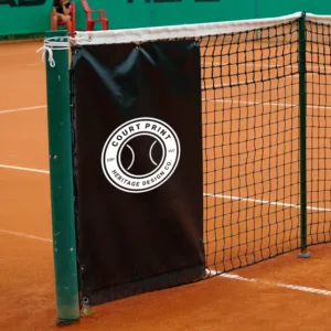 Detalle de un cubre red moderno fabricado en lona técnica, permitiendo impresión digital de alta calidad sin afectar la tensión de la red.